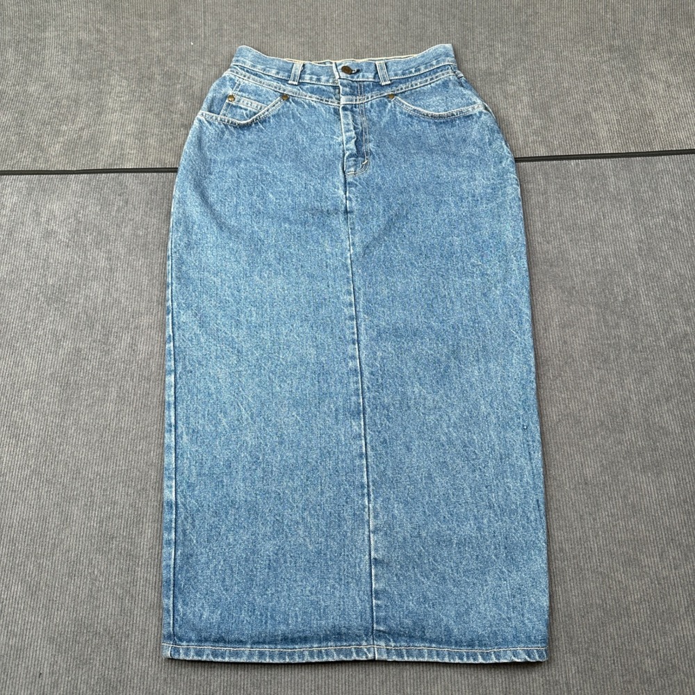 Vintage Levis Denim Maxi Skirt Womens 26 Medium Wash High Waist Made in USA 90s